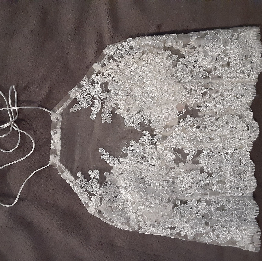 White crop top lace see through